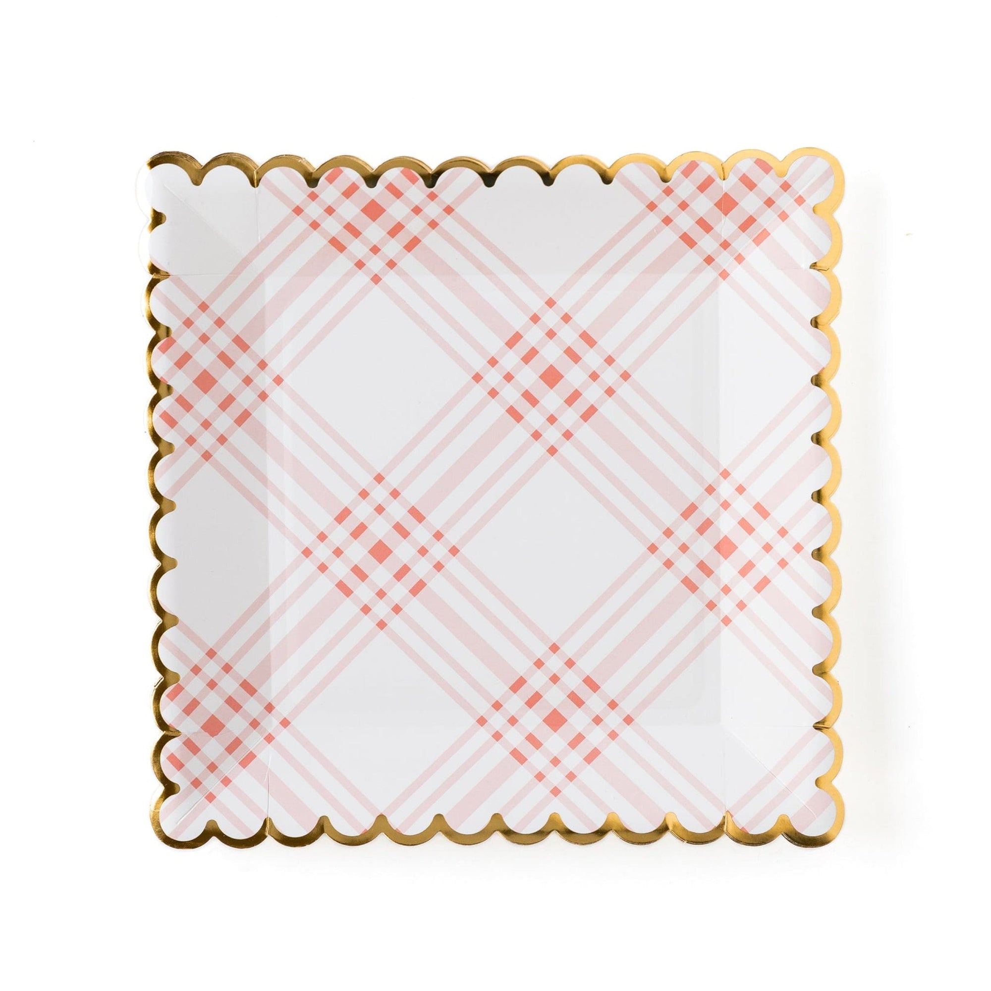 Pink Plaid Scalloped Square Plates