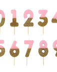 Bougie Chiffre Pailletée Rose et Or
