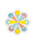 Geometric flower shaped paper plates with colourful ice cream cone pattern and scalloped edge for modern birthday party tableware