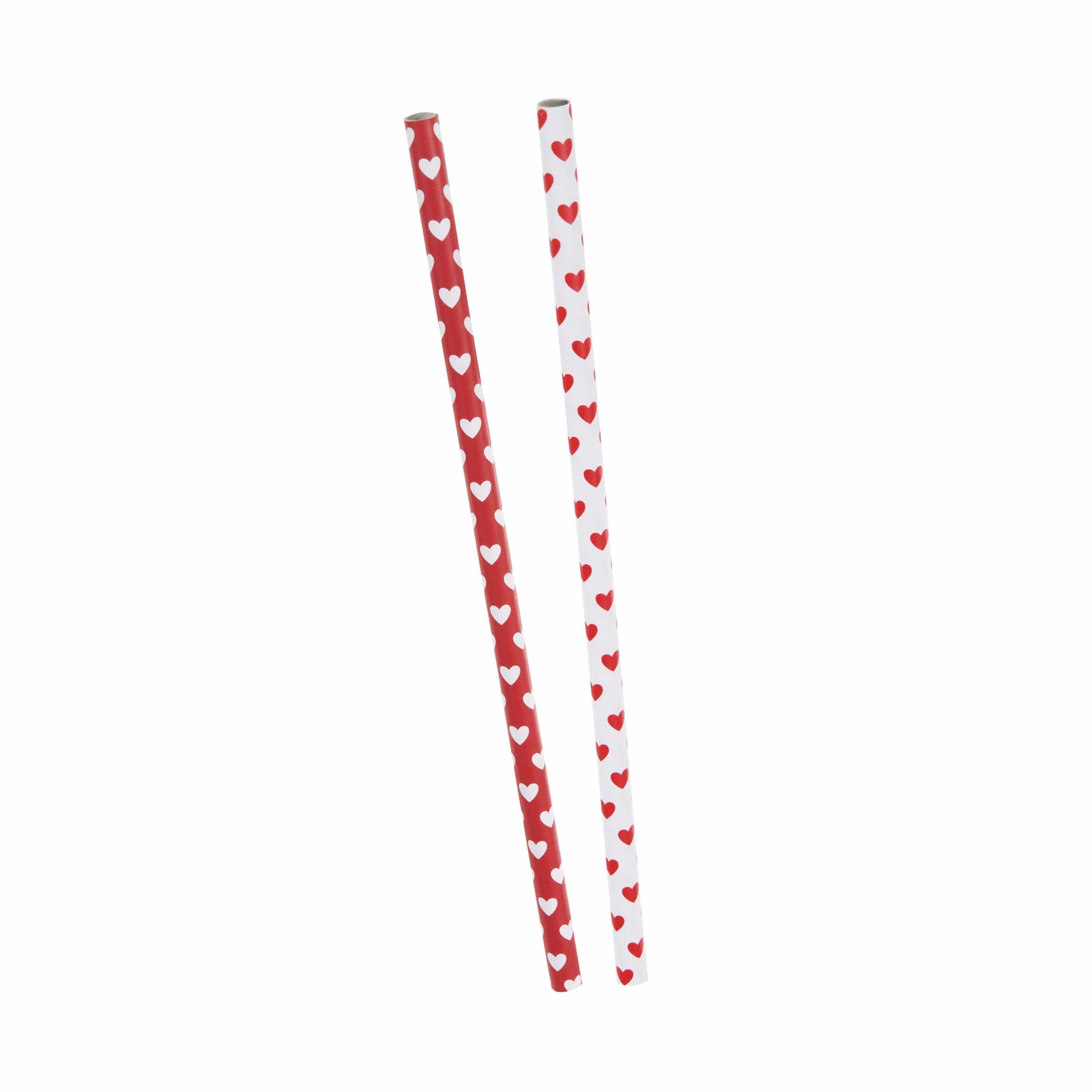 Pailles en papier coeurs rouges et blancs