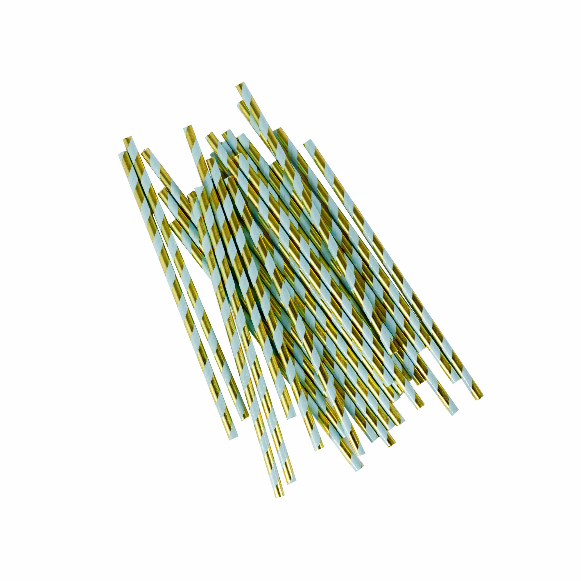 Baby Blue and Gold Striped Paper Straws