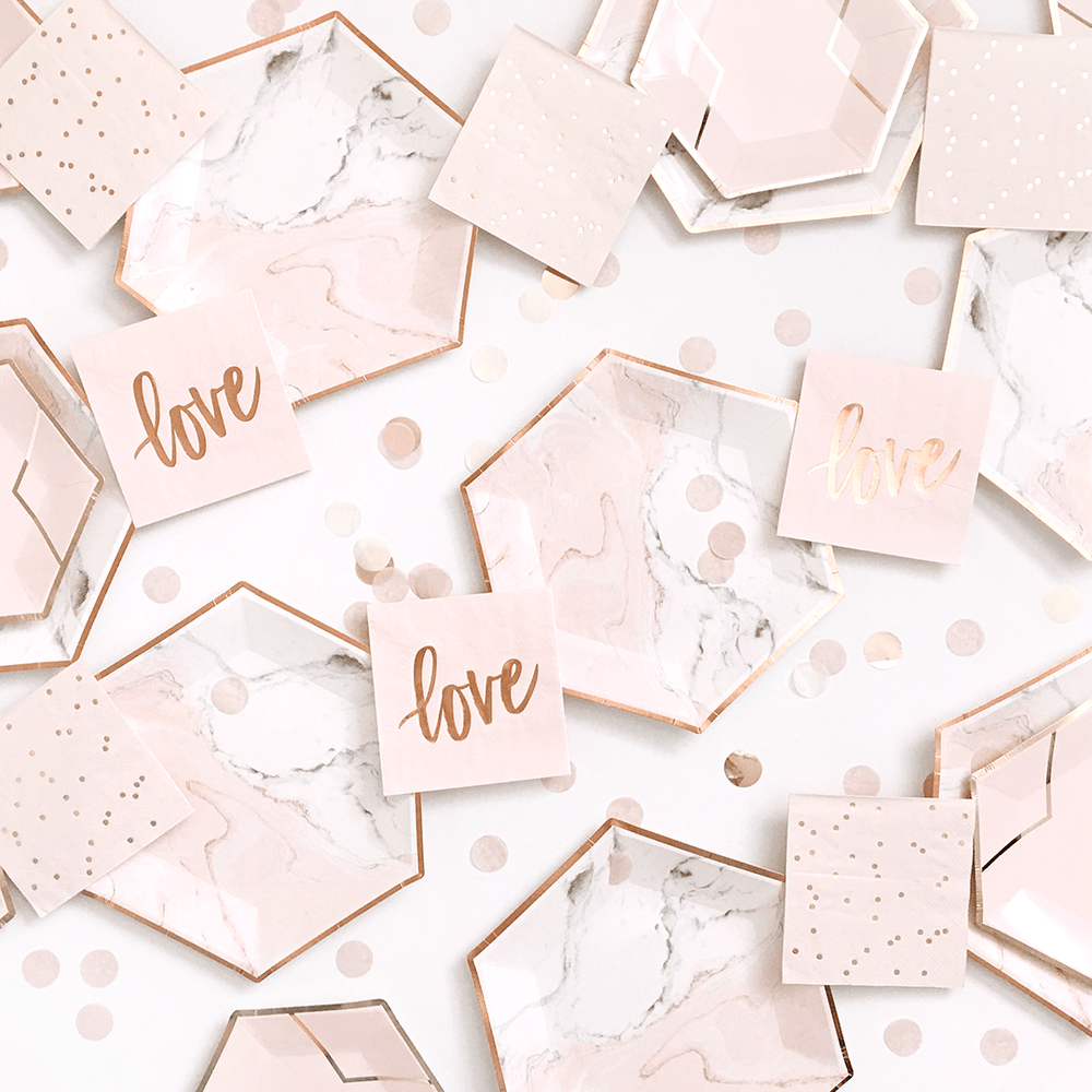 Assiettes Marbre Blush et Or Rose - Grandes