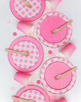 Platos circulares de cuadros vichy rosas - Pequeños