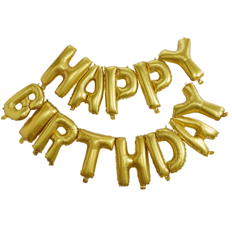 Gold Happy Birthday Balloon Banner