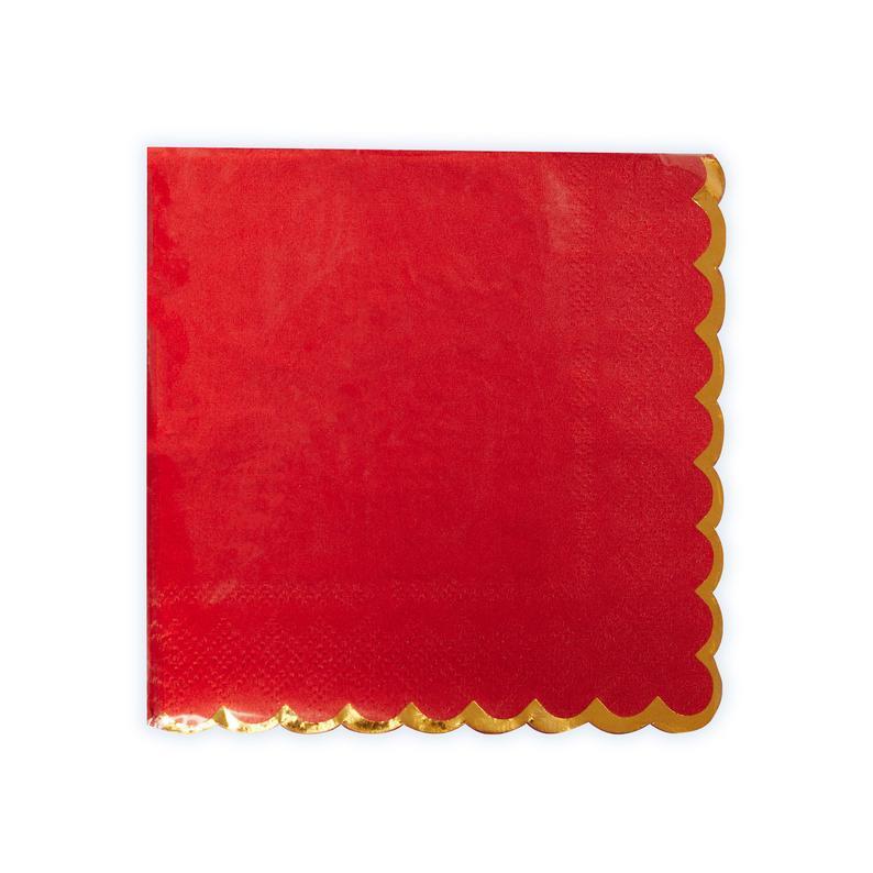 Red and Gold Foil Scalloped Napkins