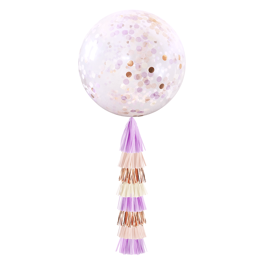 Kit de ballons à confettis géants avec queue à pampilles - Lilas et or rose