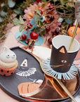 Tazas retro de bruja, gato negro, Jack O'Lantern y esqueleto