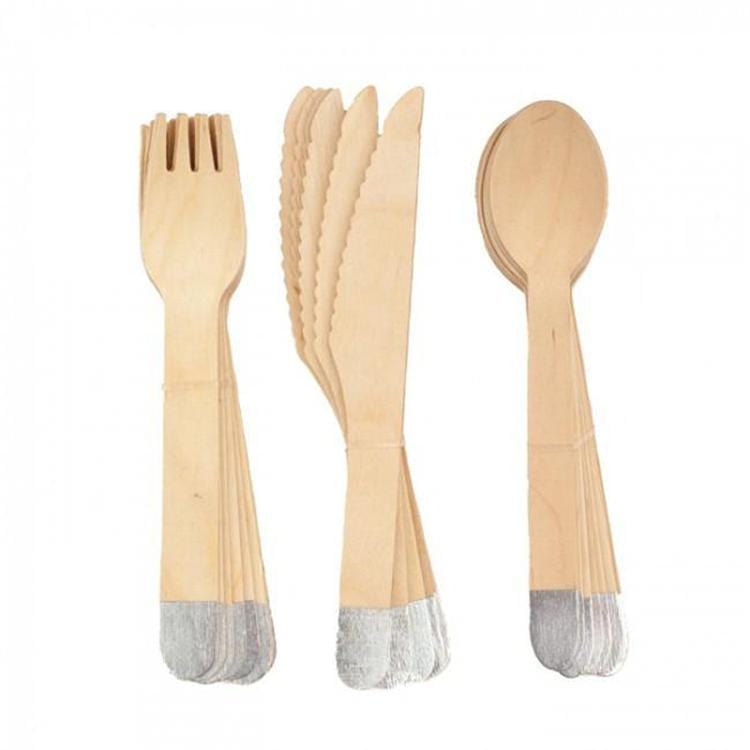 Silver Tip Wooden Cutlery