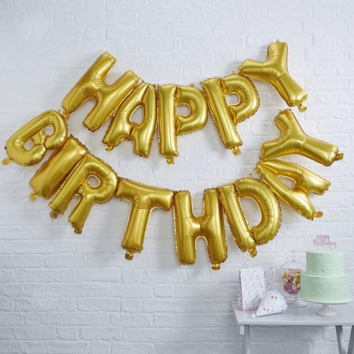 Gold Happy Birthday Balloon Banner