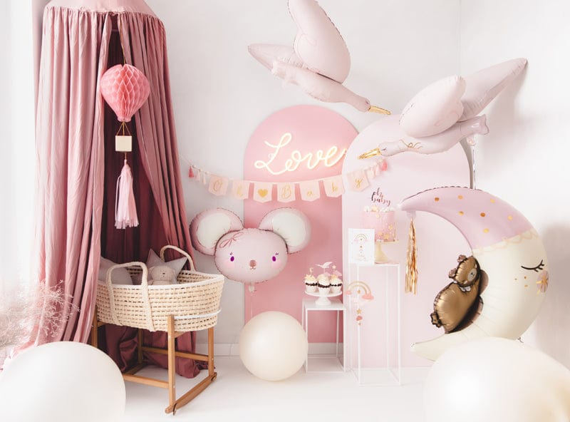 Sleeping Baby Bear Moon Balloon - Pink