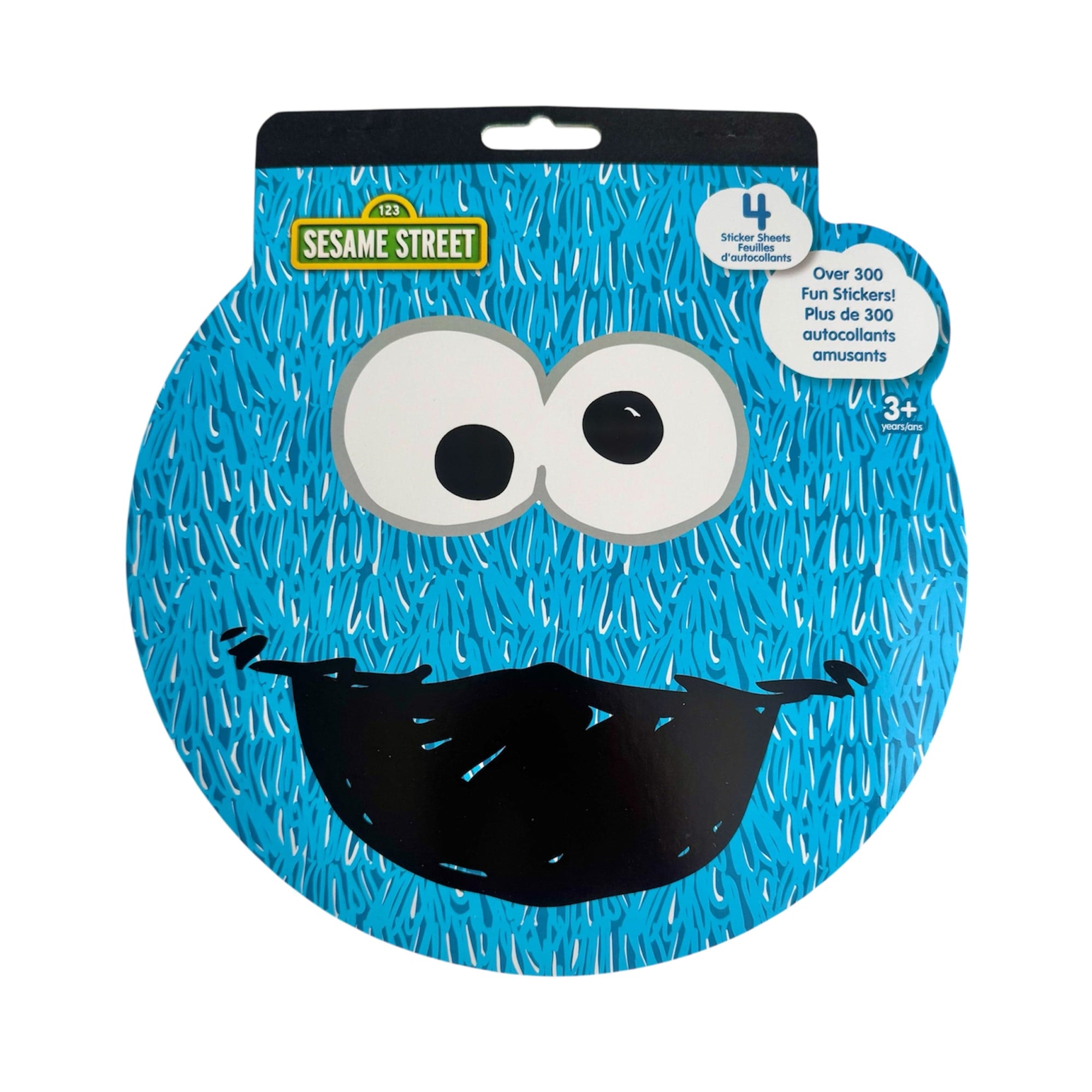 Cookie Monster sticker book from Sesame Street with blue cover and black text.