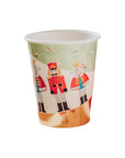 Paper cup with nutcracker design on a white background