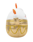 Disney Beauty and the Beast Lumiere stuffed plush side profile, white rounded head with gold metallic body and orange felt flame