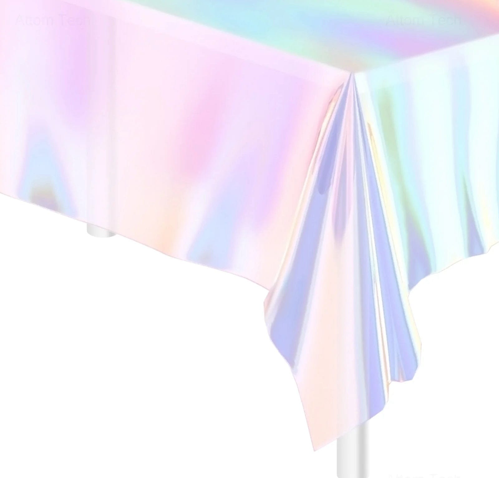 Iridescent holographic plastic tablecloth - transparent disposable table cover for birthday party decorations and events
