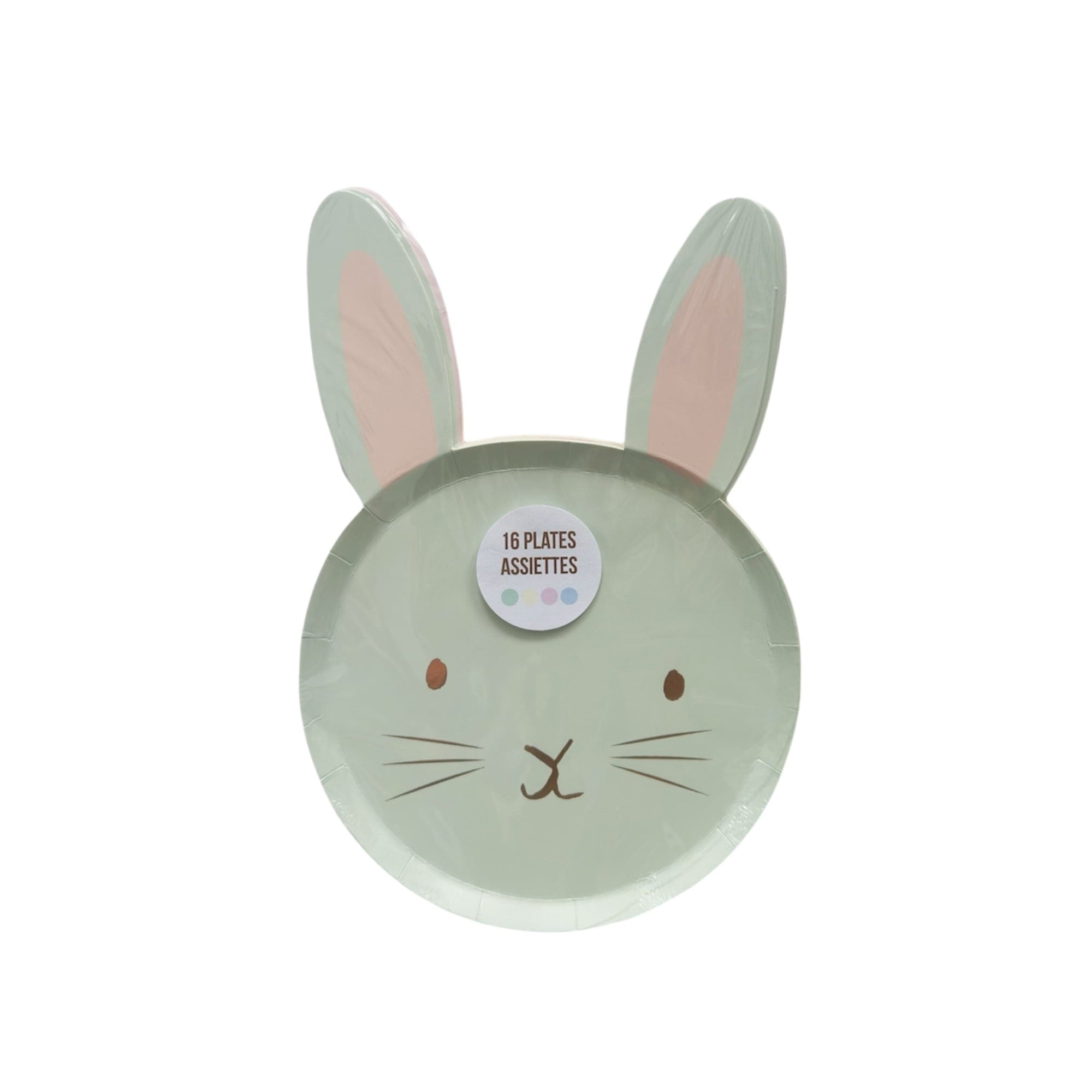 Pastel coloured paper plate with bunny ears and face design