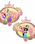 Both sides of Disney Princess Once Upon A Time giant foil balloon: Ariel, Rapunzel, Tiana, Cinderella, Belle, Aurora, Jasmine, Snow White