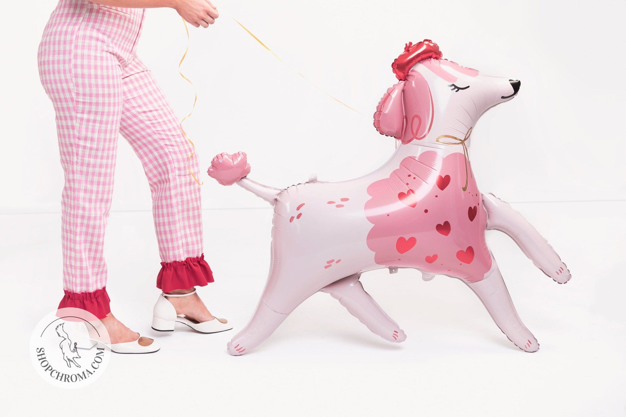 Large pink poodle walking balloon with leash - French Paris themed party balloon decoration novelty balloon for birthday parties