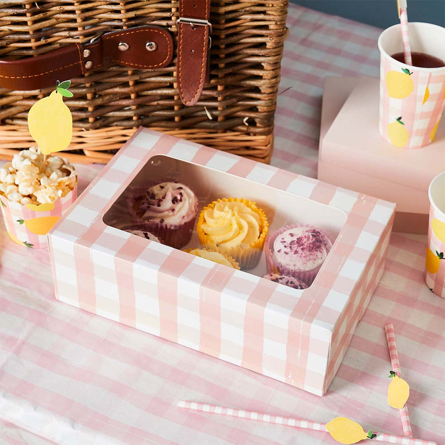 Pink Gingham Cupcake Boxes