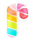 Colourful candy cane-shaped party plate on a white background