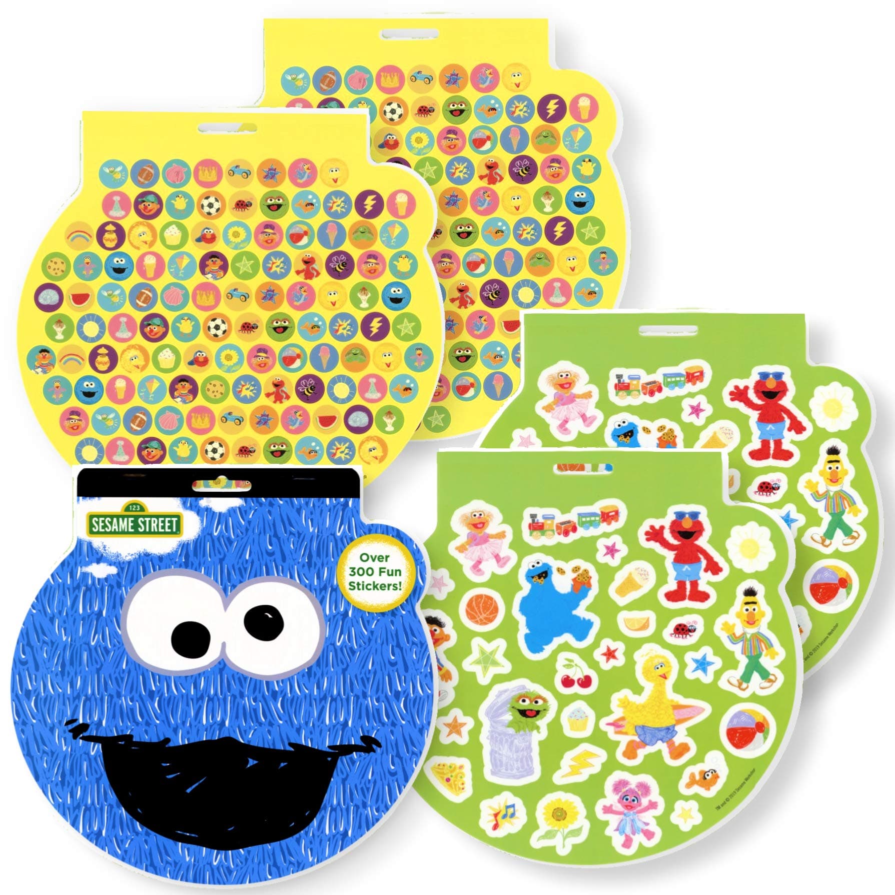 Set of Sesame Street sticker books with Cookie Monster face on a white background