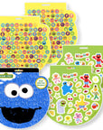 Set of Sesame Street sticker books with Cookie Monster face on a white background