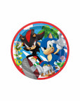 Sonic the Hedgehog themed paper plates featuring Sonic and Shadow characters with tropical background design for kids party tableware