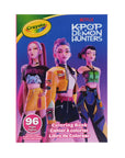 Crayola Kpop Demon Hunters 96 page colouring book cover with Rumi, Mira, and Zoey of Huntrix