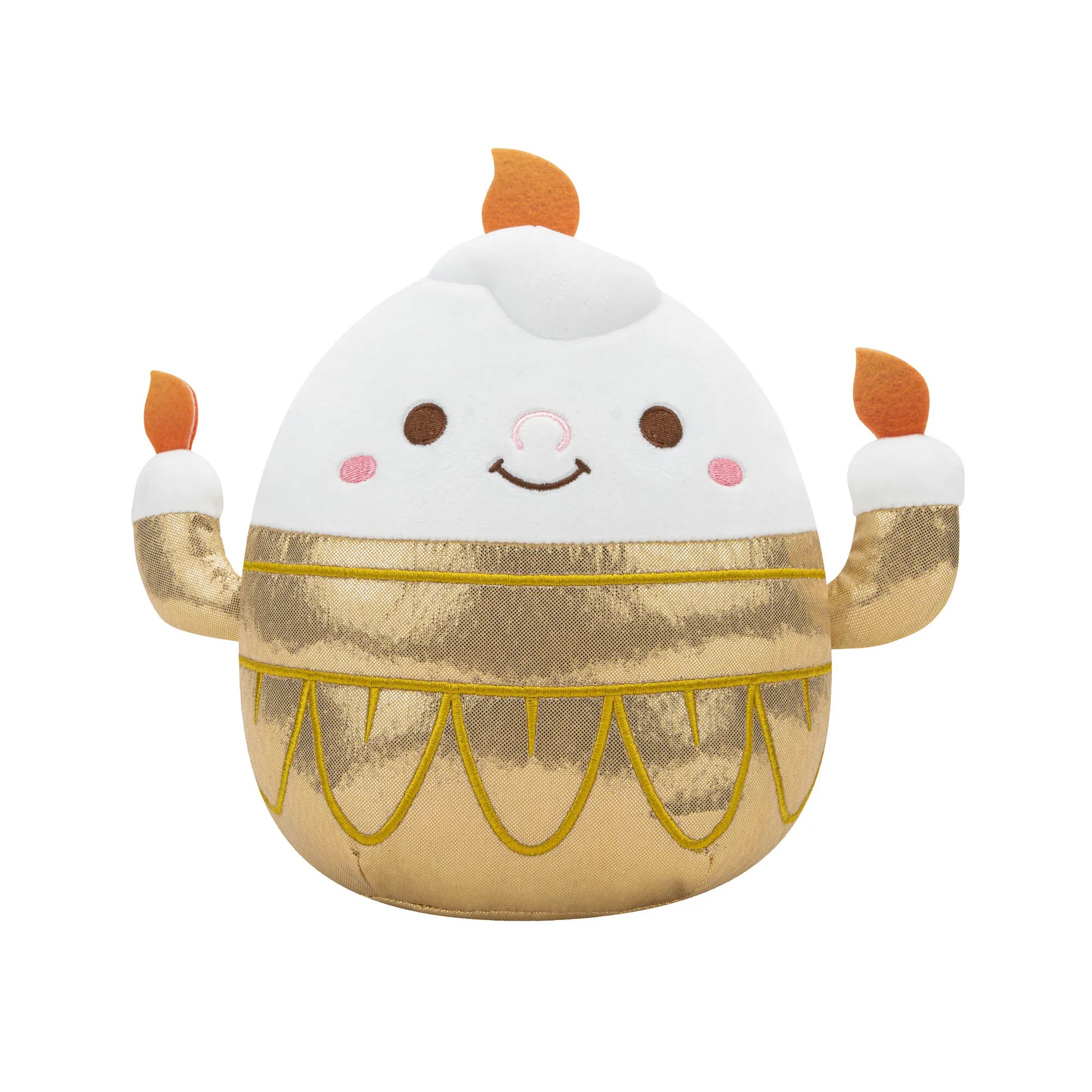 beast-lumiere-squishmallow-front.webpDisney Beauty and the Beast Lumiere squishmallow plush front view with embroidered smiling face, gold metallic body and orange flames