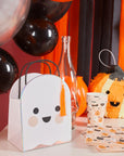 Halloween party supplies set - cute ghost party bags, Halloween napkins, cups and decorations with pumpkins and black cats for kids Halloween birthday party