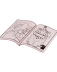 Kpop Demon Hunters colouring book open to the plane stewardess demon scene page and a Derpy the tiger page
