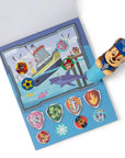 AW Patrol Sea Patrol themed activity page with badge stickers and Chase stamper, creative party activity and loot bag filler for paw patrol themed parties