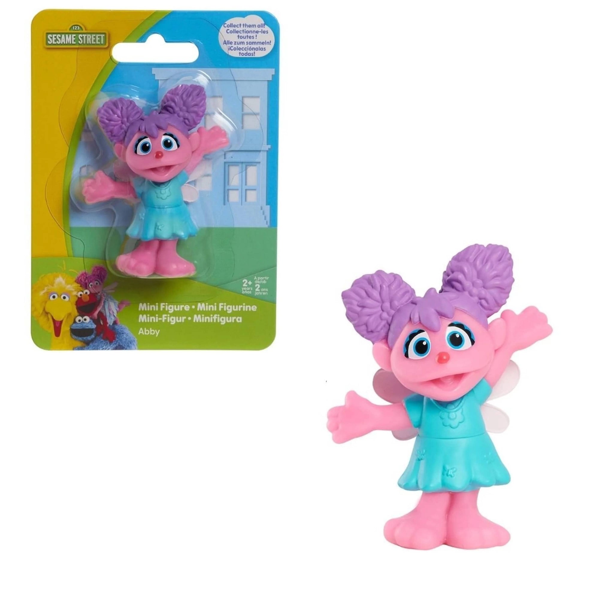 Sesame Street Abby Cadabby mini figurine, 2.5 inch pink fairy-monster with purple pom-pom pigtails, teal dress, and fairy wings
