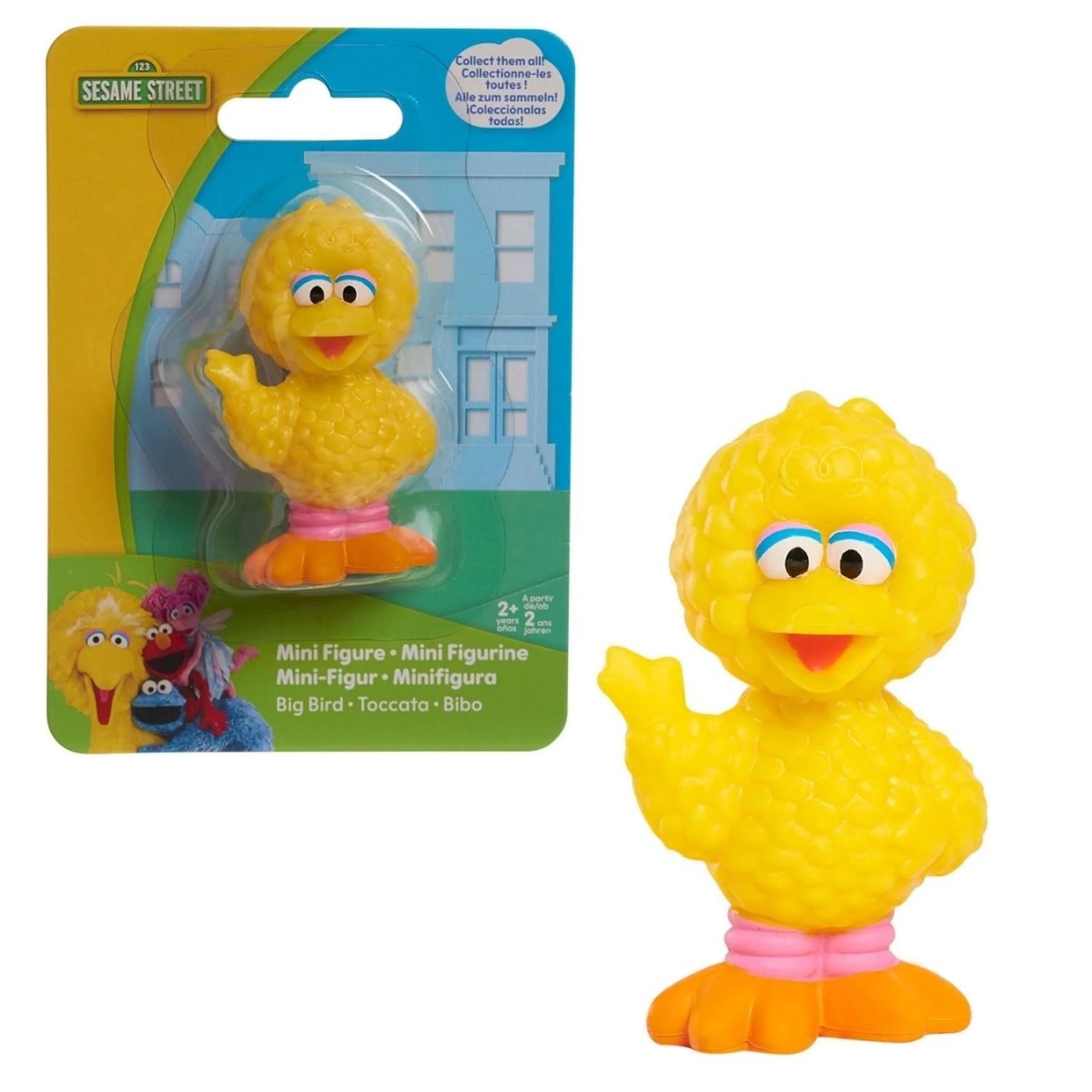 Sesame Street Big Bird mini figurine on official illustrated blister card packaging, perfect for a sesame street gift, cake topper, or party favour