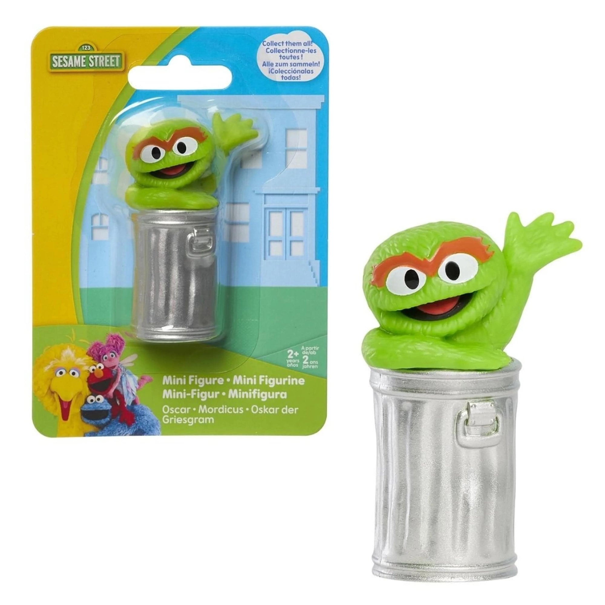 Sesame Street Oscar the Grouch mini figurine on official illustrated blister card packaging