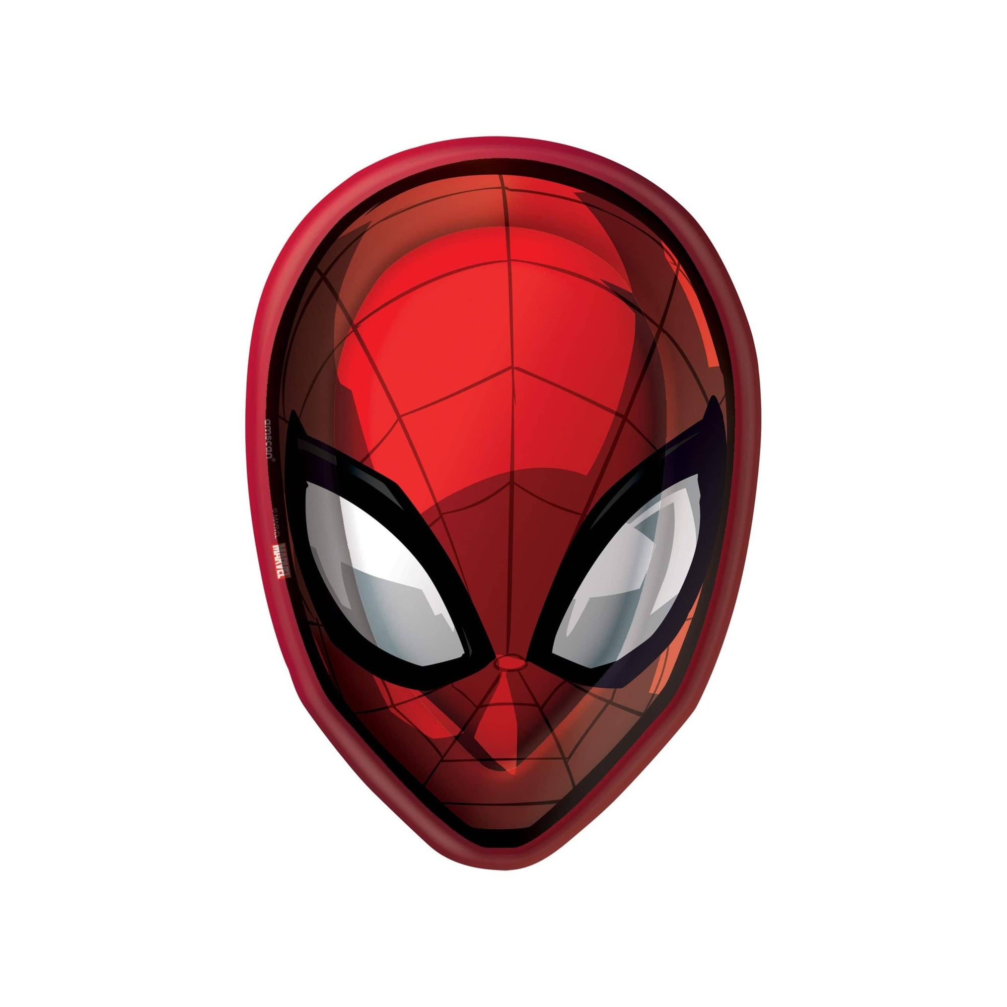 Spider-Man face shaped party plates 7 inch paper dessert plates with iconic red mask design and web pattern for kids superhero themed birthday parties
