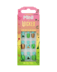 Wicked Perfect Duet kids press-on nail kit front packaging showing 20 green, blue, and gold witch-themed mini nails