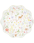 Cream woodland animal cake plate with watercolour fawn, goose, fox and flower meadow print by Meri Meri
