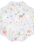 Lavender Meri Meri woodland dinner plate with watercolour deer, bunnies, goose and spring flowers