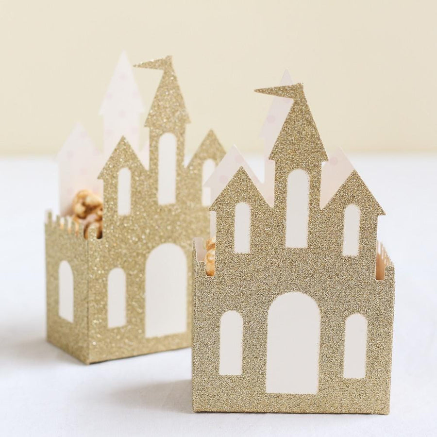 Gold Glitter Castle Favour Boxes