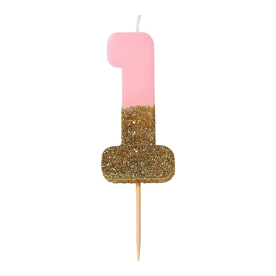 Pink and Gold Glitter Number Candle