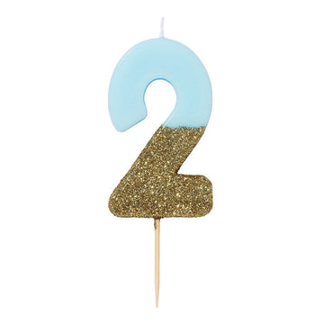 Blue and Gold Glitter Number Candle - 2