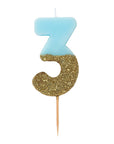 Blue and Gold Glitter Number Candle - 3