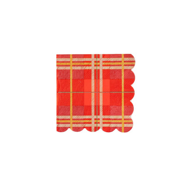 Red Plaid Scalloped Napkins - Small