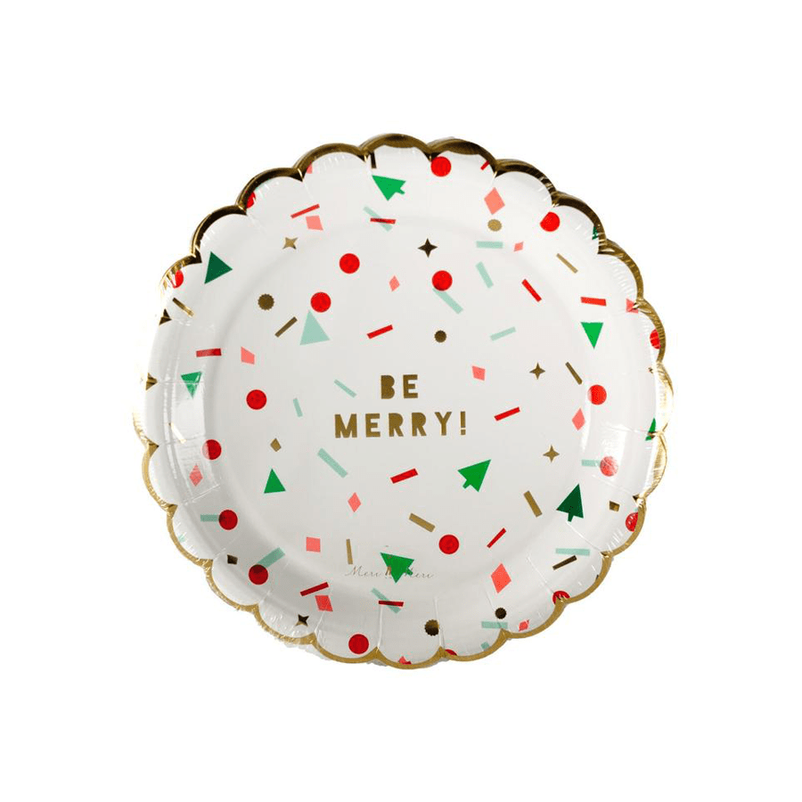 Be Merry Christmas Confetti Scallop Plates - Small