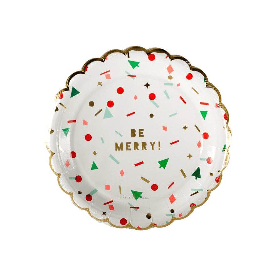 Meri Meri Be Merry Christmas Confetti Scalloped Party Plates for Christmas Parties