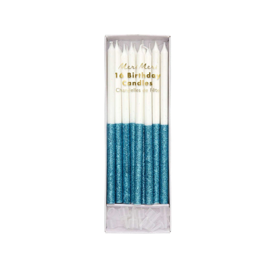 Blue Glitter Dipped Party Candles