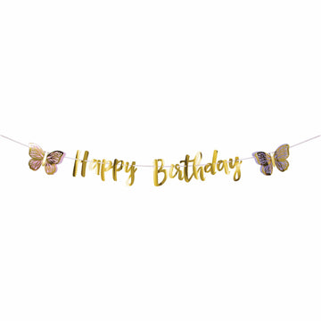 Gold Butterfly Happy Birthday Banner