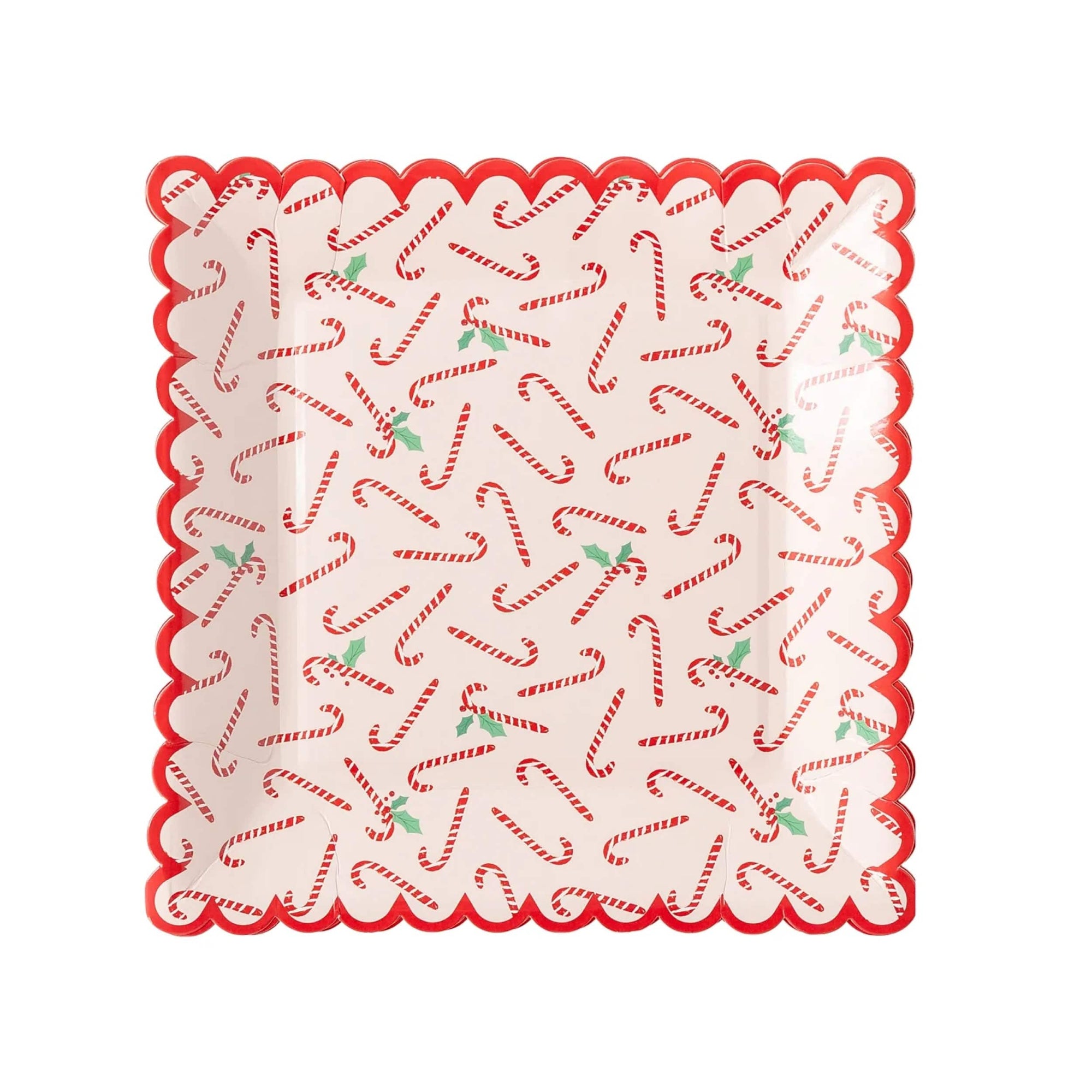 Candy Cane Scalloped Square Plates - Large