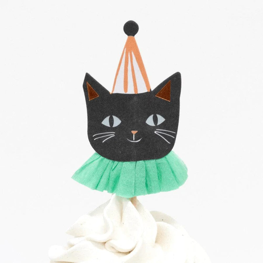 Vintage Black Cat Halloween Cupcake Topper