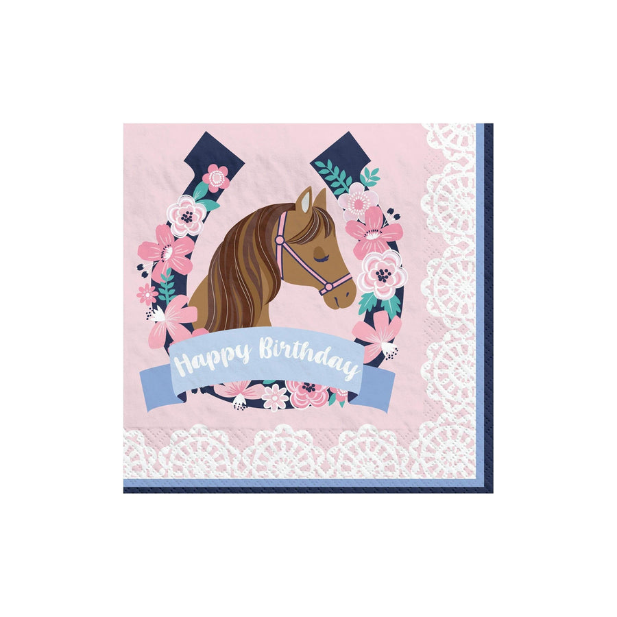 Floral Pony Birthday Napkins - Large